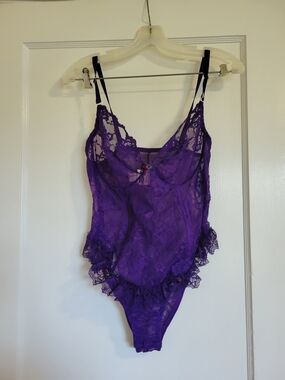 Women's Intimate Attitudes Purple Lace Bodysuit Lingerie with fringe Size 1X